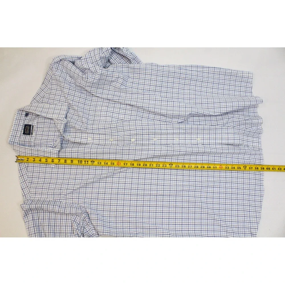 Eagle Shirtmakers Mens 22 37/38 Tall Fit Blue White Check Non-Iron Dress Shirt